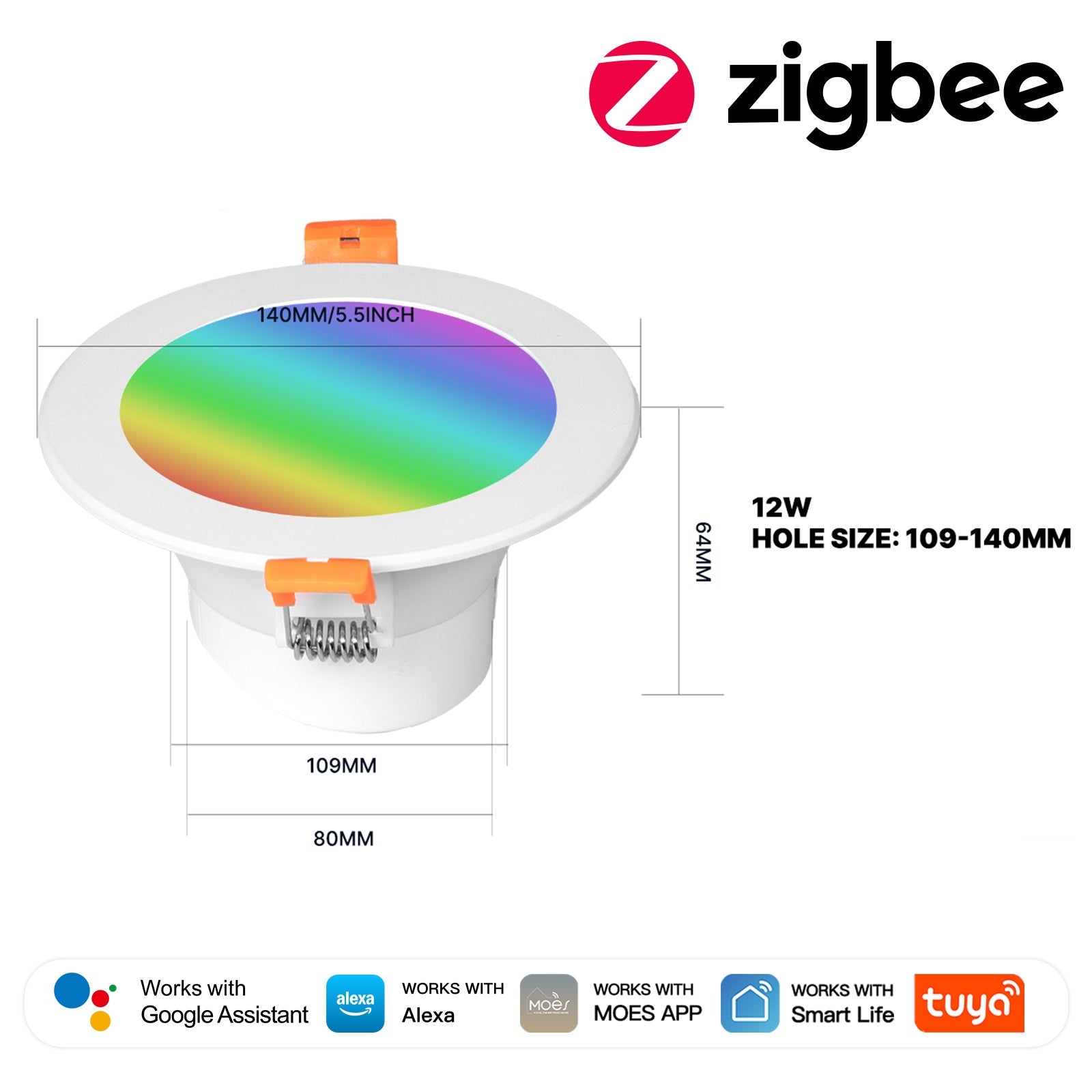 MOES Tuya ZigBee Smart LED Downlight Round Spotlight RGB