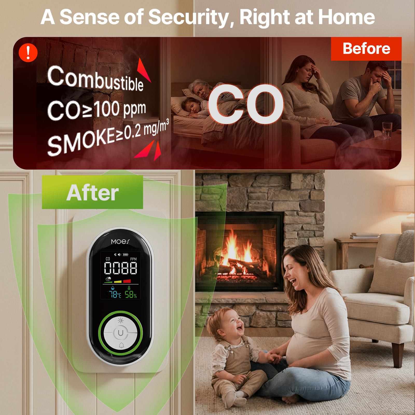 MOES NA503E 4-in-1 EU Plug Smoke and CO Alarm