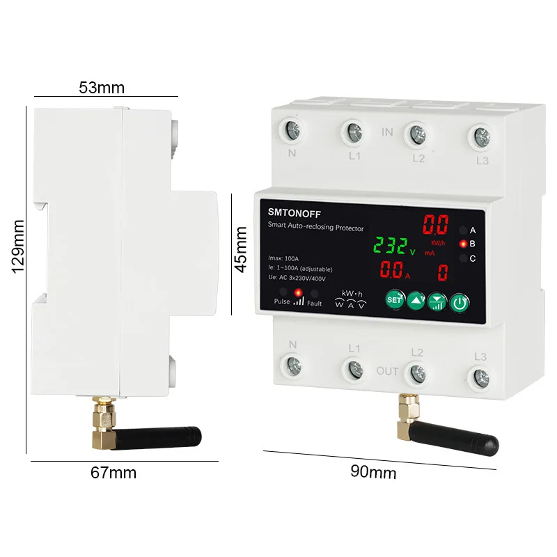 Tuya WiFi 3-Phase 4P 100A Voltage Protector Meter Switch