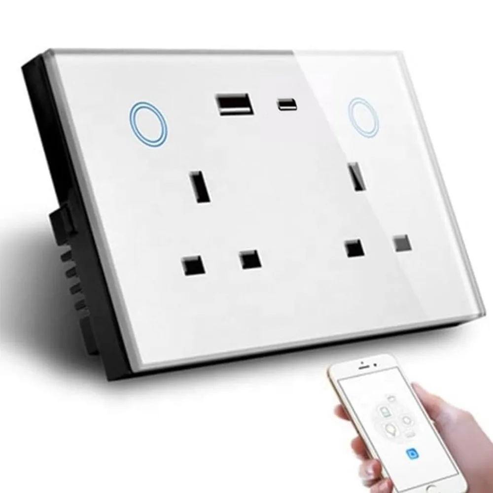 Smart Socket Glass Panel UK Wall Socket with USB PD 20W