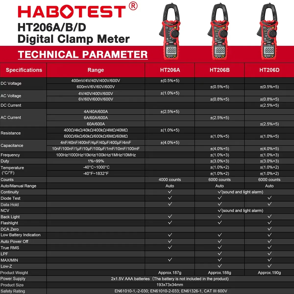 Digital Clamp Meter 600A AC/DC Multimeter Voltage Tester