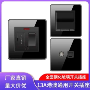 British Standard Socket with USB and Black Tempered Glass Panel