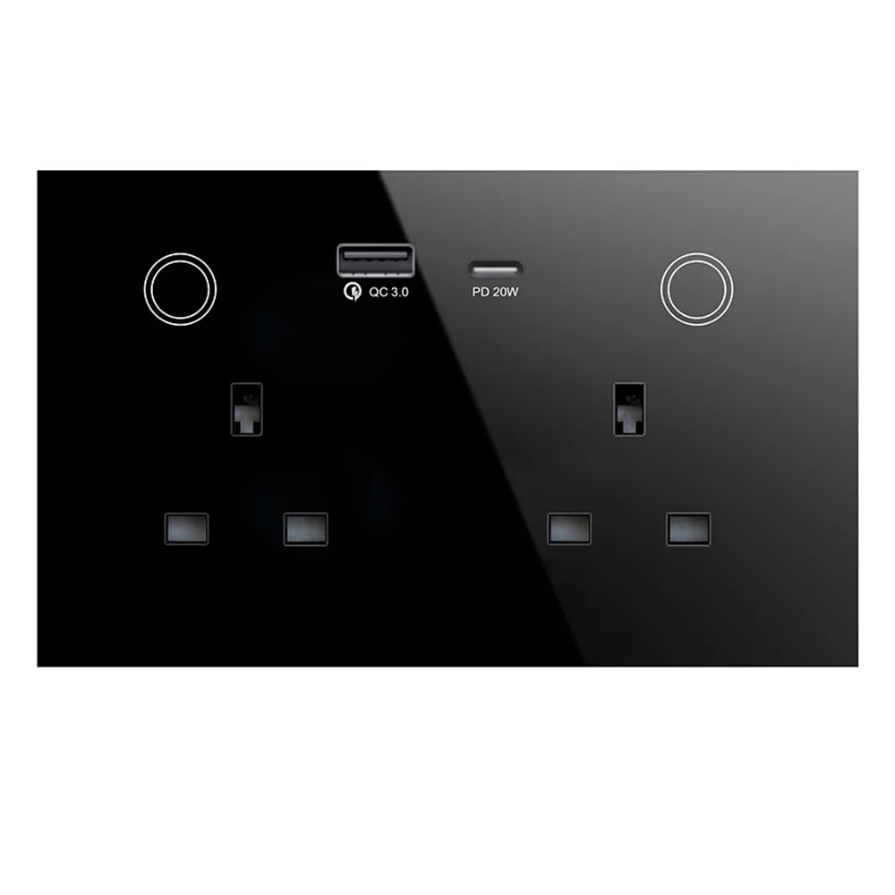 Smart Socket Glass Panel UK Wall Socket with USB PD 20W