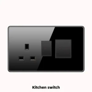 British Standard Socket with USB and Black Tempered Glass Panel