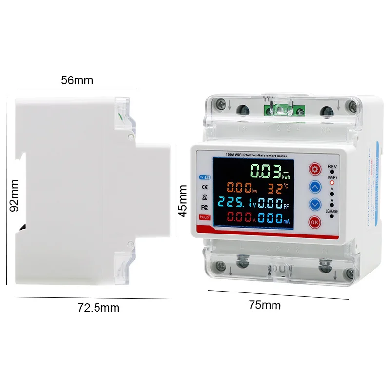 WiFi Smart Energy Monitor Single Phase 100A DIN Rail Meter