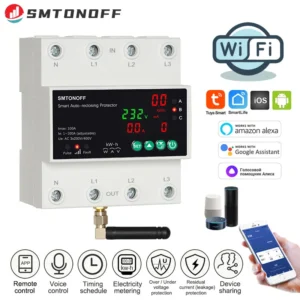 Tuya WiFi 3-Phase 4P 100A Voltage Protector Meter Switch