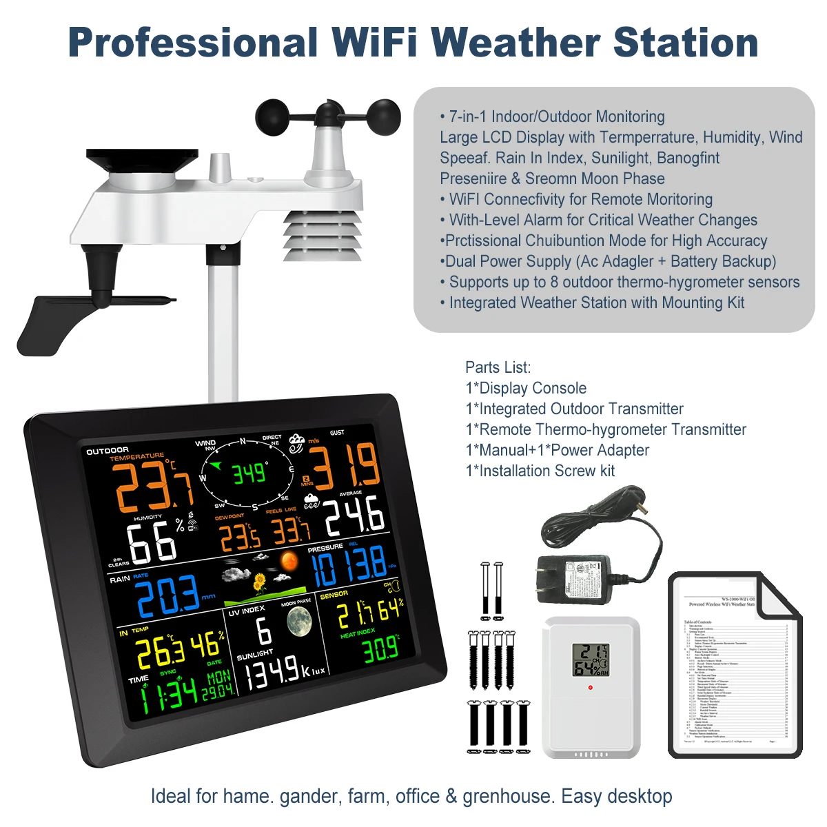 Professional WiFi Weather Station with 7-in-1 Sensor