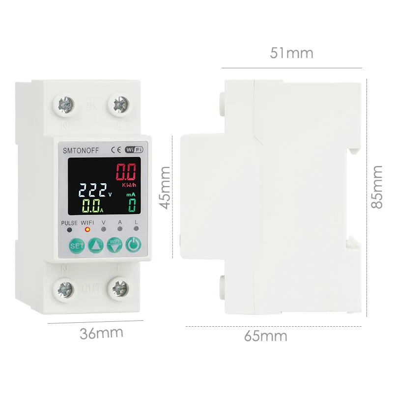 Tuya WiFi Auto-Reclosing Voltage Current Protector Energy Meter 63A