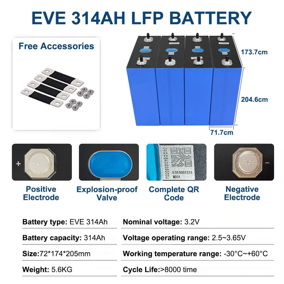 MB31 314Ah 3.2V LiFePO4 Battery Grade A+ ESS Solar Cell