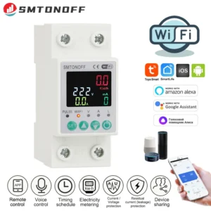 Tuya WiFi Auto-Reclosing Voltage Current Protector Energy Meter 63A