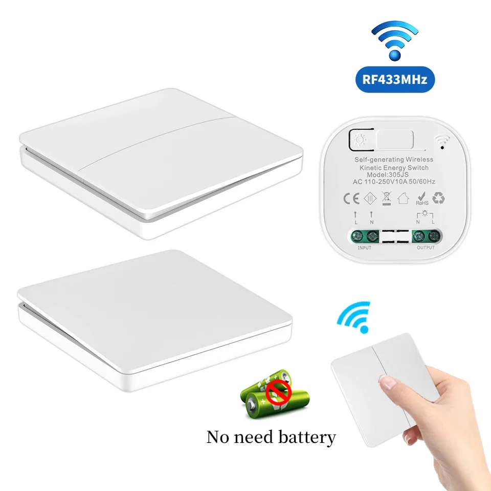 Wireless Smart RF433MHz Self-Powered Waterproof Wall Light Switch