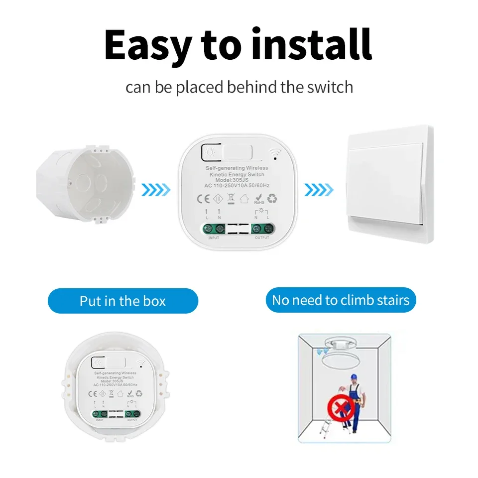 Wireless Smart RF433MHz Self-Powered Waterproof Wall Light Switch
