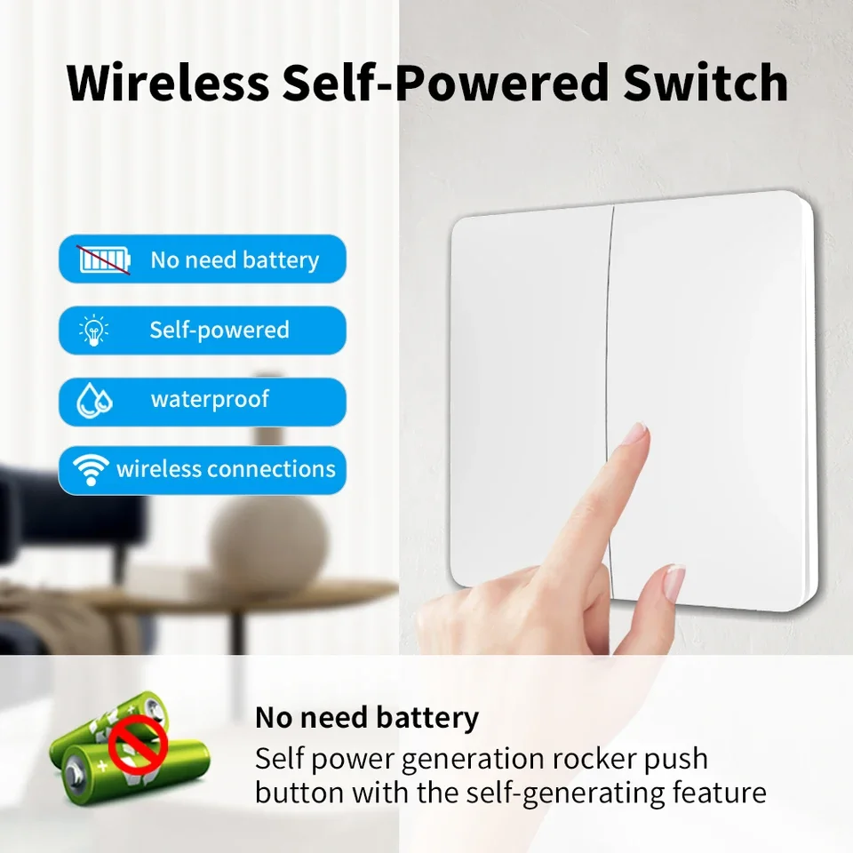 Wireless Smart RF433MHz Self-Powered Waterproof Wall Light Switch
