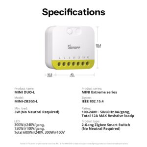 SONOFF MINI DUO-L 2-Gang Zigbee Smart Switch MINI-ZB2GS-L