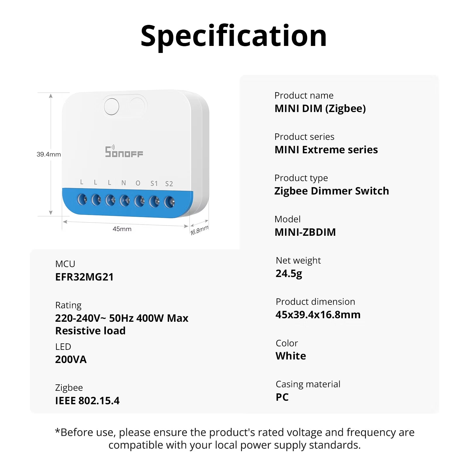 SONOFF MINI Extreme Zigbee Dimmer Switch MINI-ZBDIM