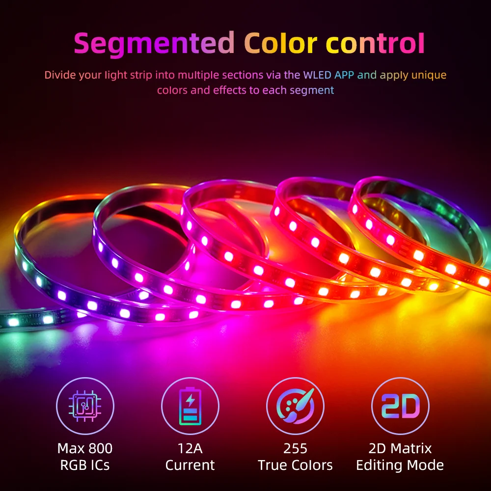 ESP32 WLED Digital Mic LED Strip Controller 2CH 5-24V 12A