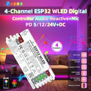 ESP32 WLED Controller Sound Reactive 4-Output 16A DC 5-24V