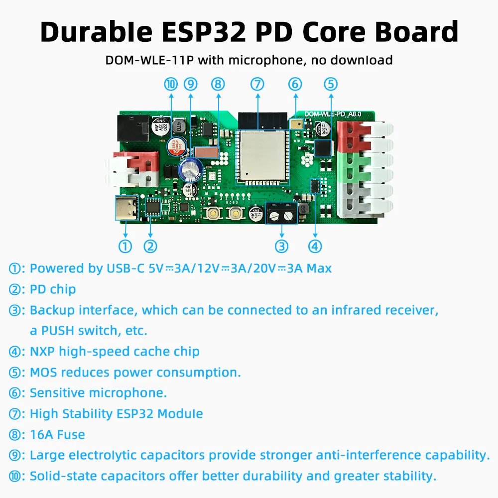 DOM-WLE-11P ESP32 WLED Digital LED Controller with Microphone