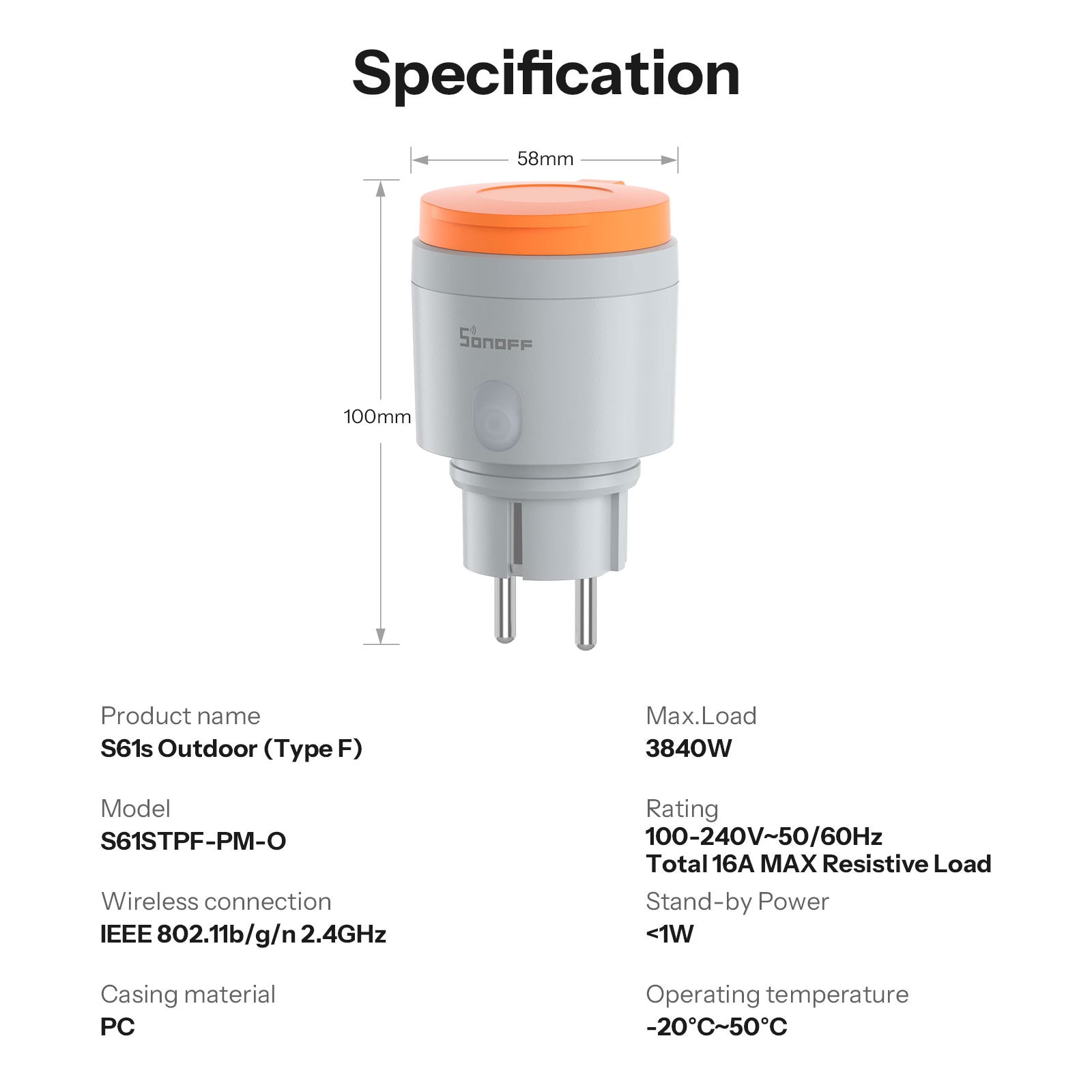 SONOFF S61s Outdoor Smart Energy Monitoring Plug
