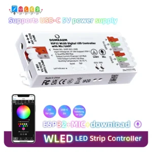 ESP32 USB-C WLED Addressable LED Strip Controller With Mic and UART