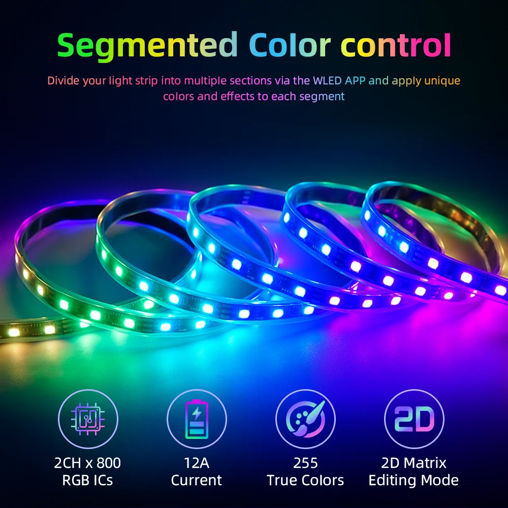 ESP32 WLED Addressable LED Strip Controller Ultra Thin 2CH
