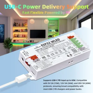 ESP32 WLED Controller Sound Reactive 4-Output 16A DC 5-24V