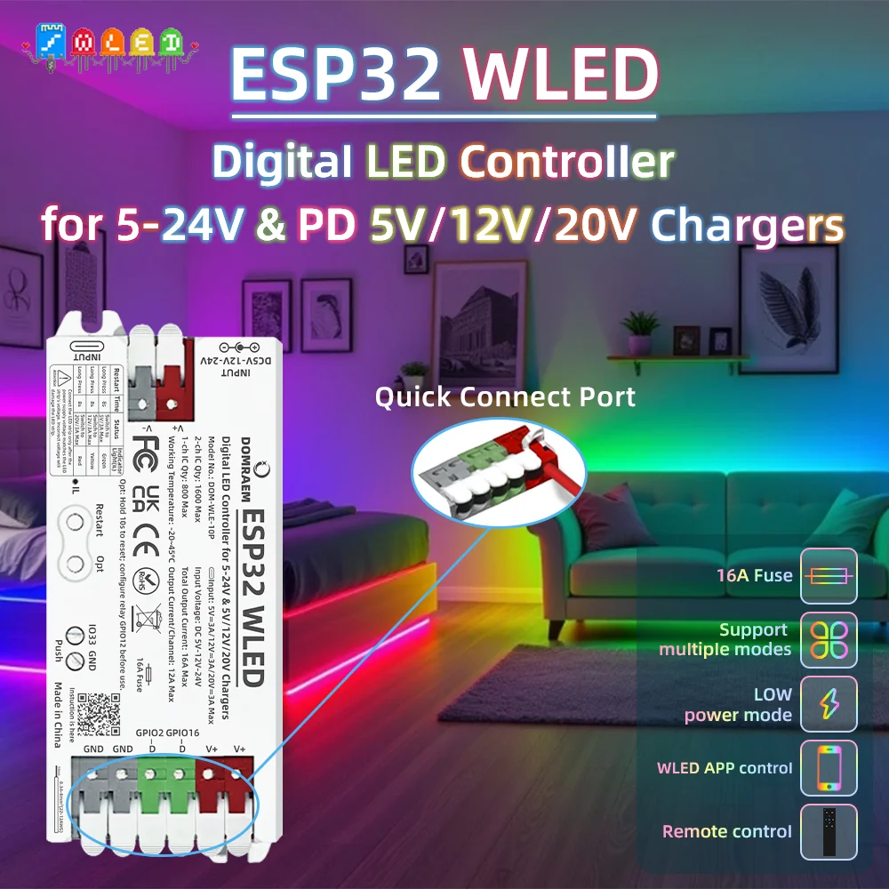 DOMRAEM DOM-WLE-10P ESP32 WLED LED Strip Controller