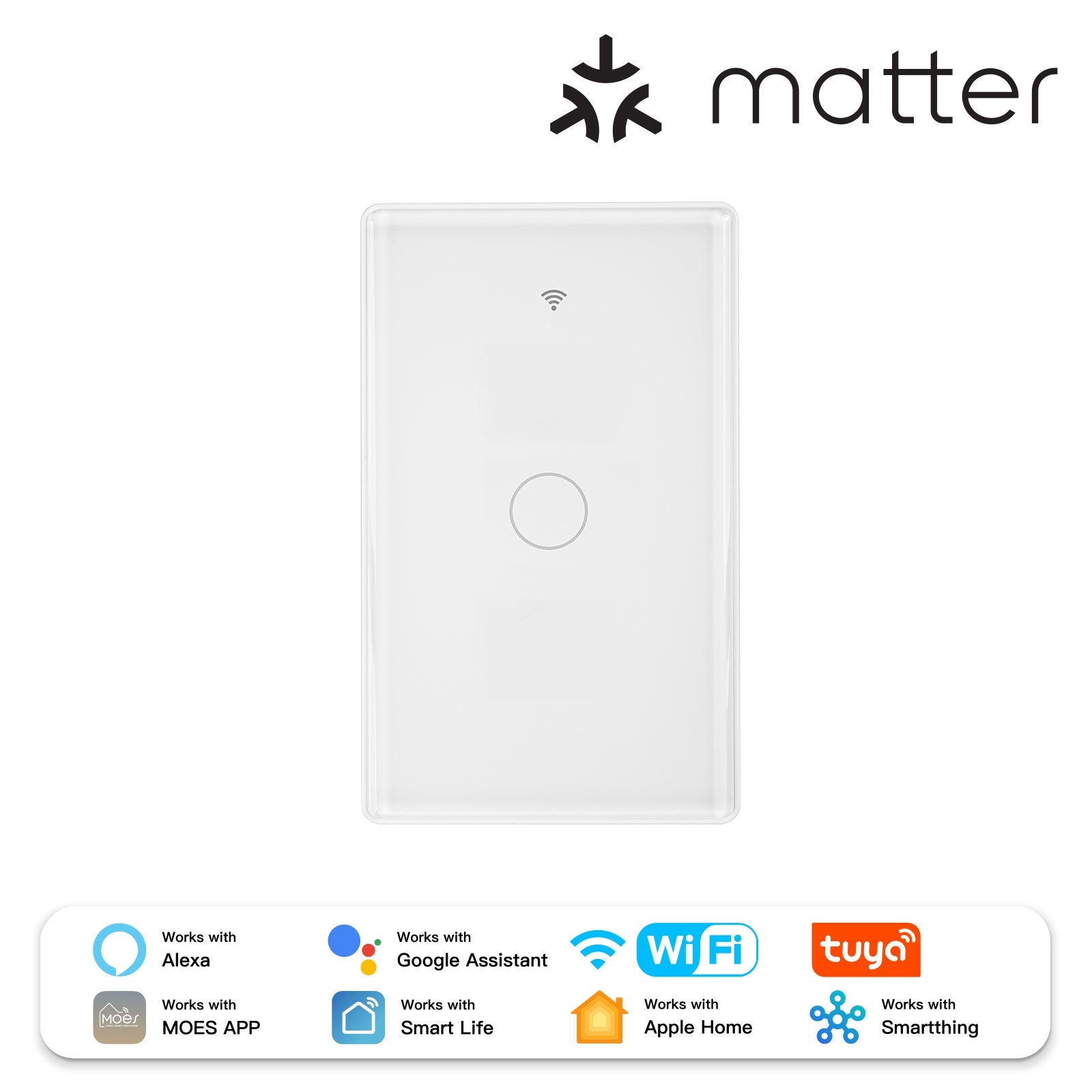 MOES Matter WiFi Smart Light Switch 2.5D Glass Neutral Required US
