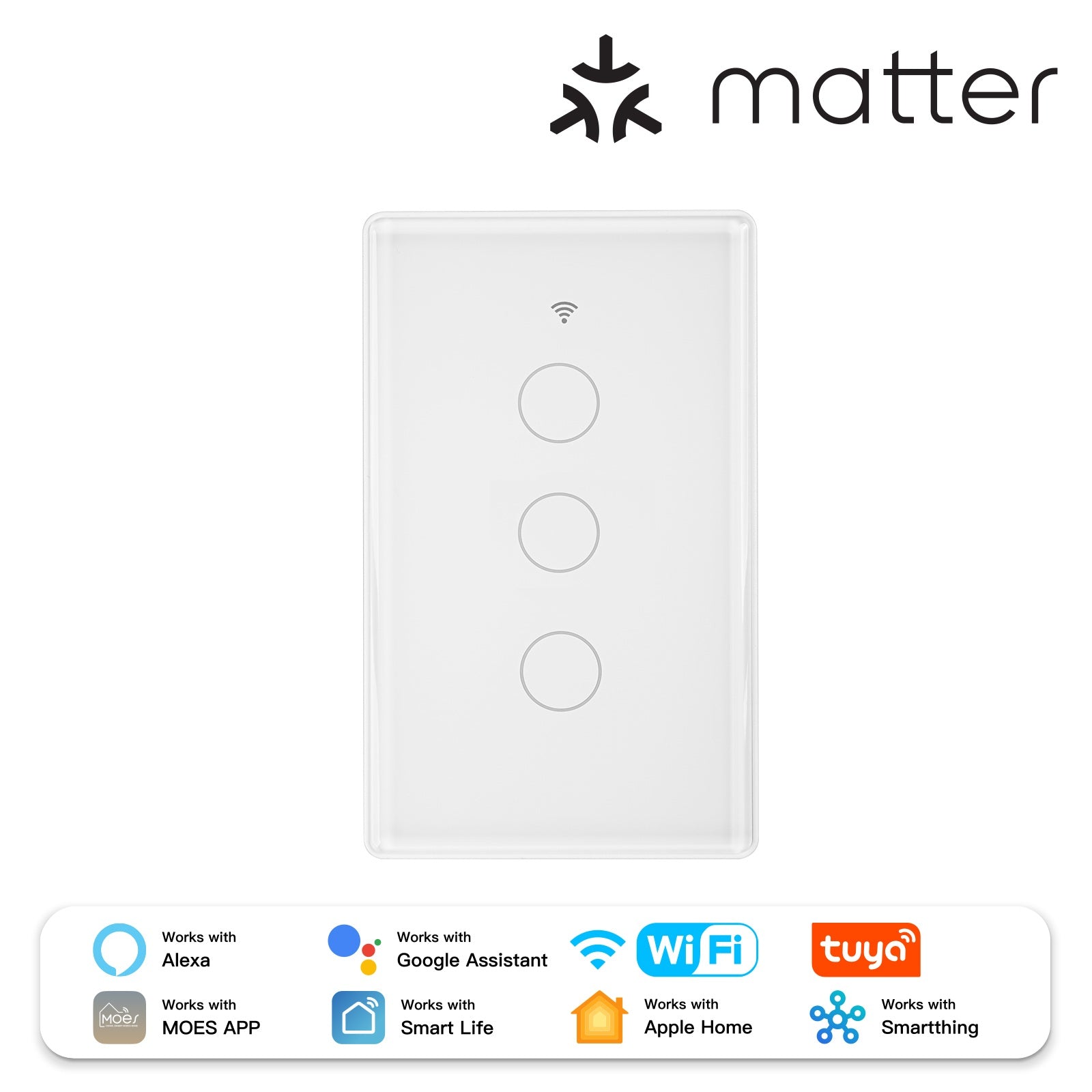 MOES Matter WiFi Smart Light Switch 2.5D Glass Neutral Required US