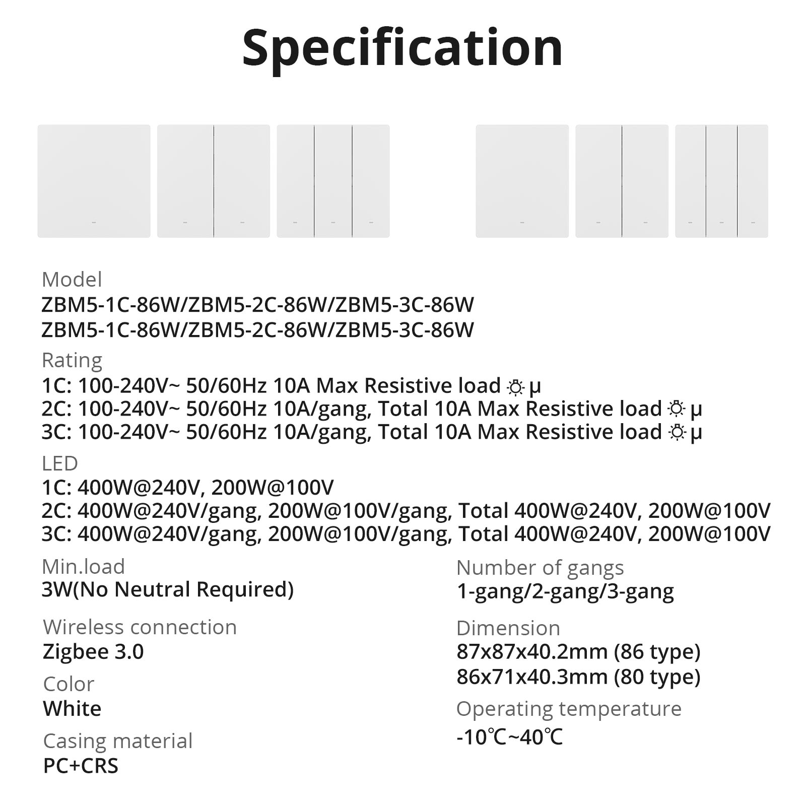SONOFF SwitchMan ZBM5 Zigbee Smart Wall Switch