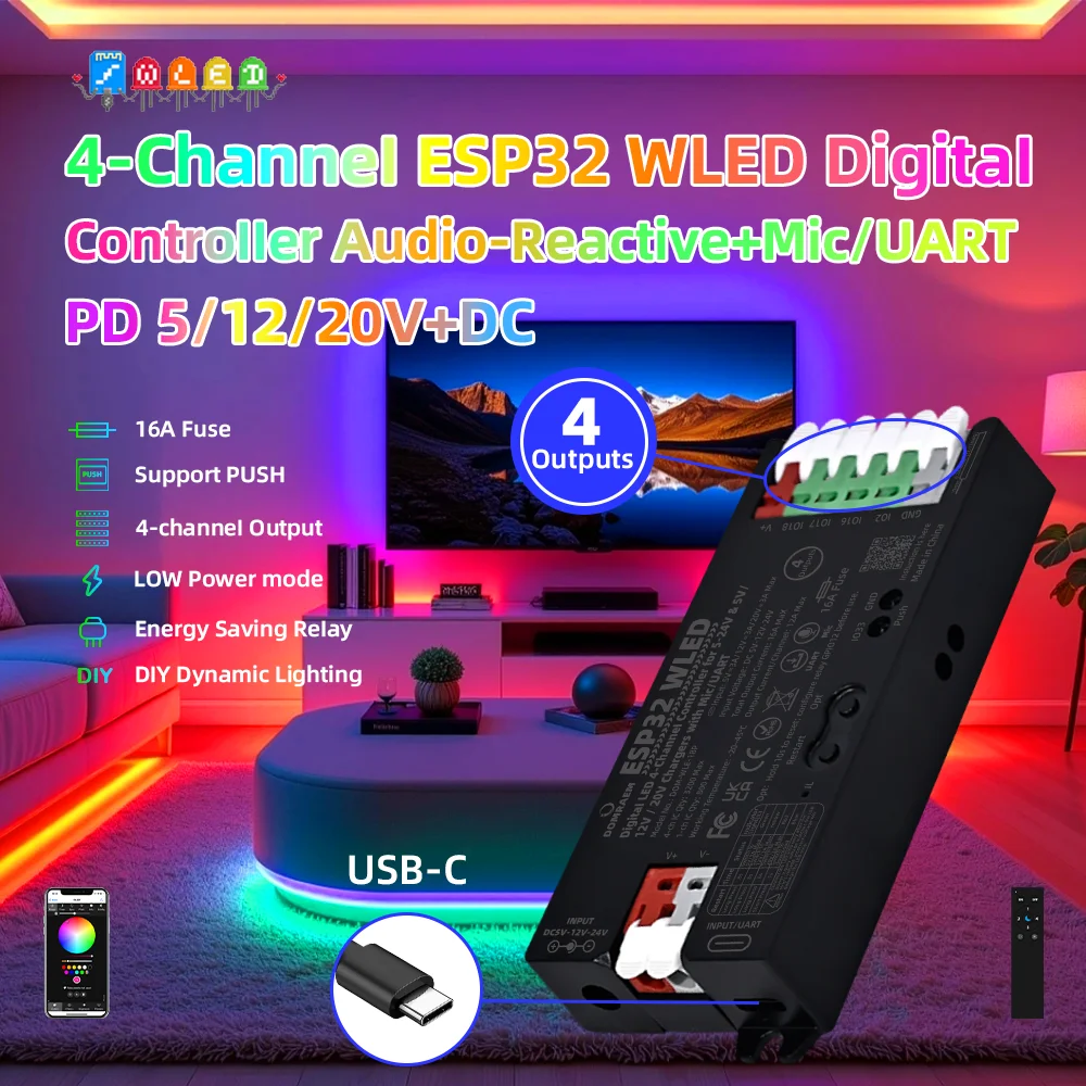 DOMRAEM DOM-WLE-18P 4-Channel ESP32 WLED Controller