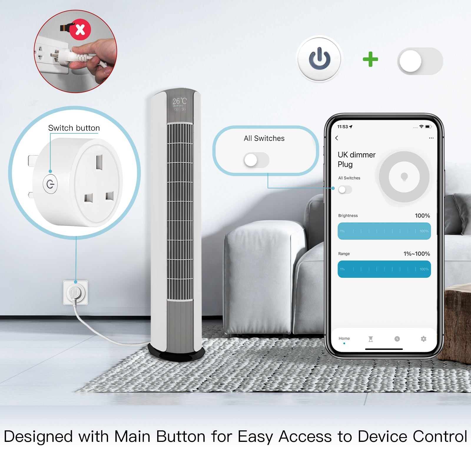 MOES WiFi Smart Power Dimmer Plug UK Standard Socket
