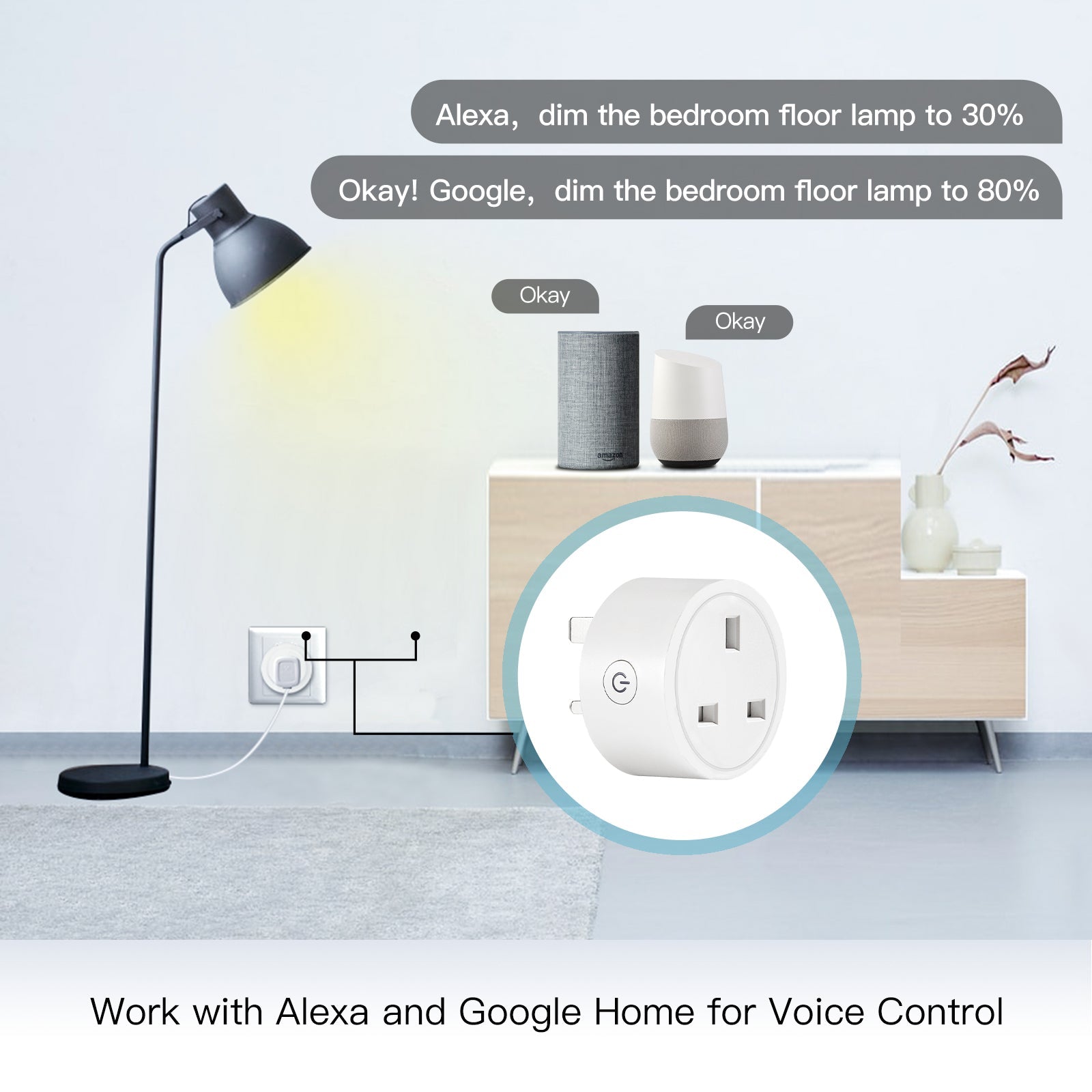 MOES WiFi Smart Power Dimmer Plug UK Standard Socket