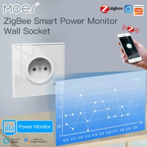 MOES ZigBee Smart Wall Socket with Glass Panel and Power Monitor