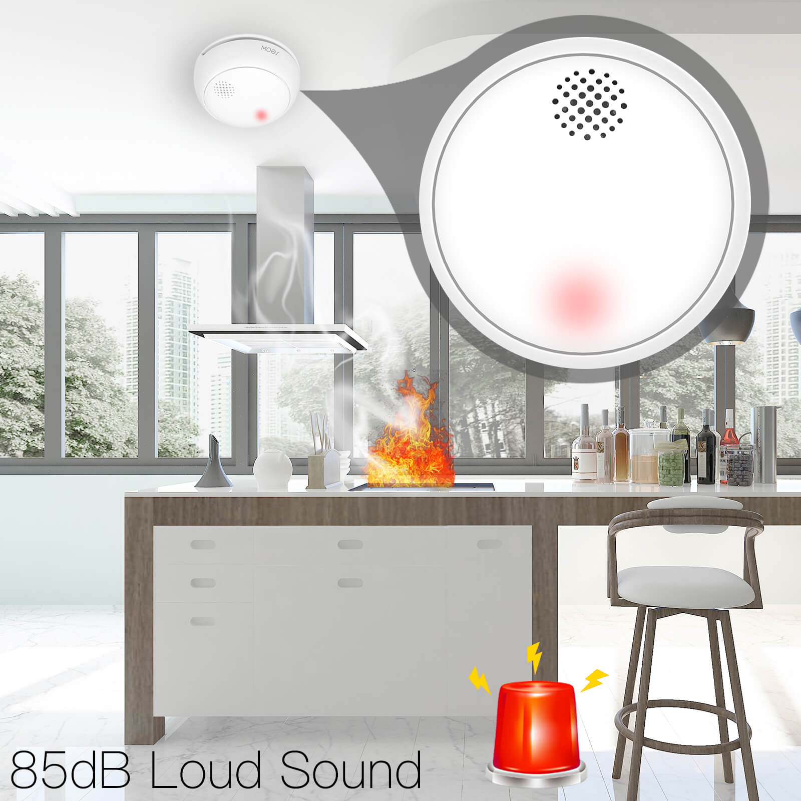 MOES ZigBee Wireless Smart Smoke Detector 85dB Alarm Siren