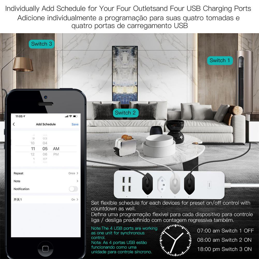 MOES WiFi Smart Power Strip Surge Protector Brazil Version