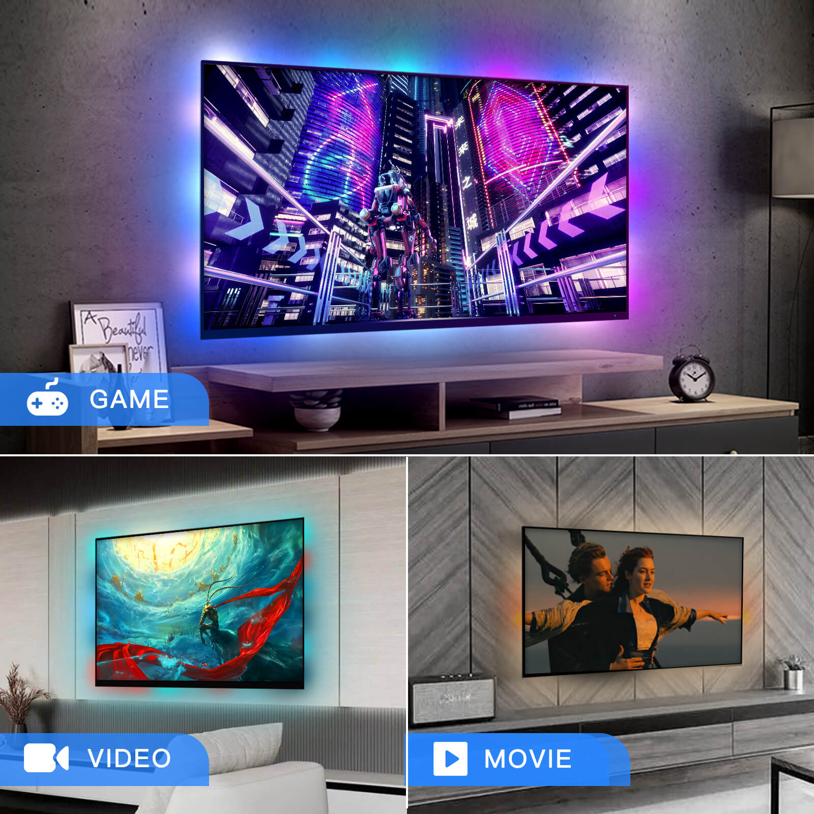 MOES Smart WiFi Ambient Lighting TV Backlight 4K HDMI 2.0 Sync Box LED Strip
