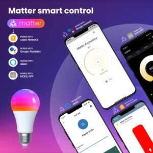 MOES Tuya Matter WiFi Smart LED E27 Dimmable RGB Light Bulb