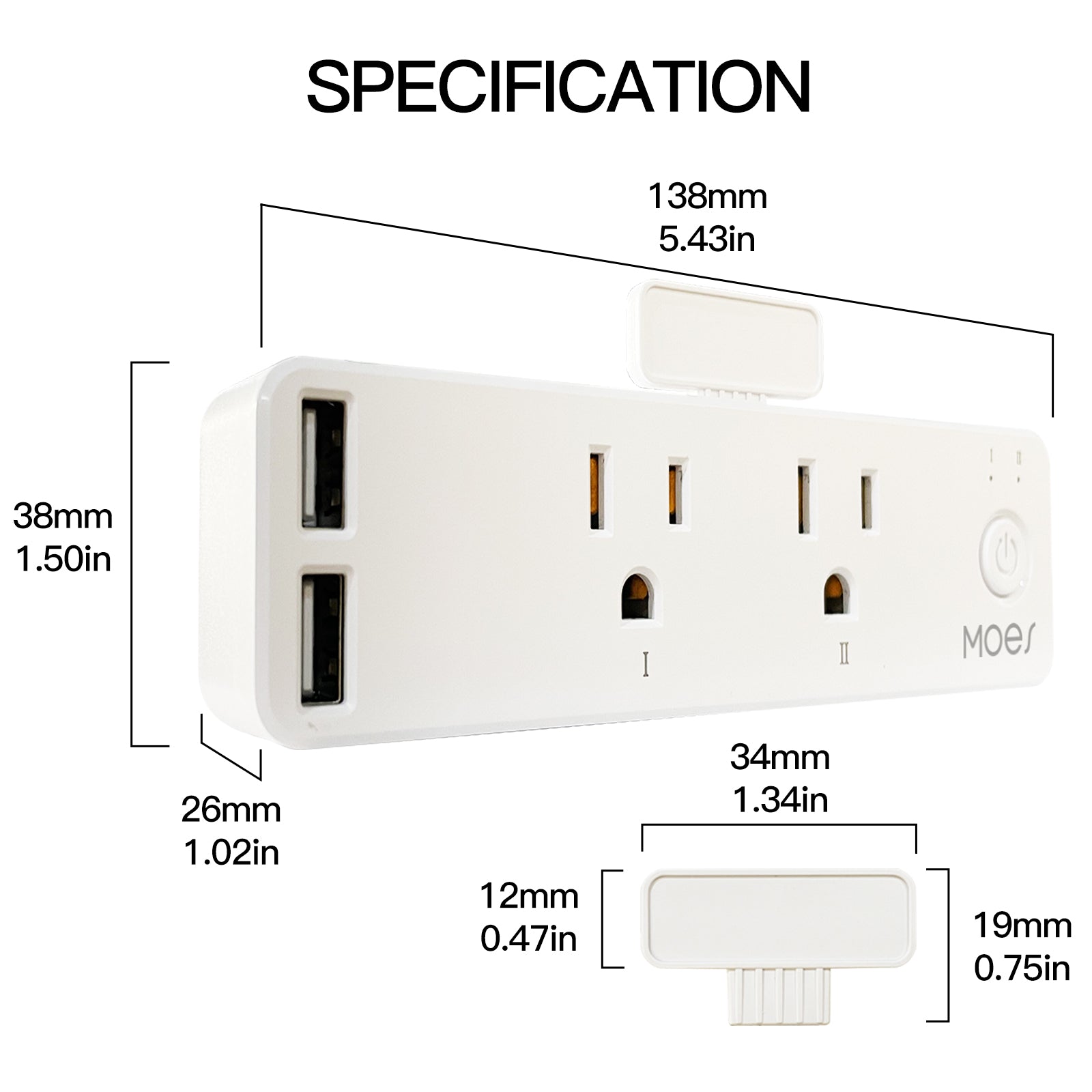 MOES WiFi Smart US Outlet Extender with Removable Shelf and 2 USB Ports
