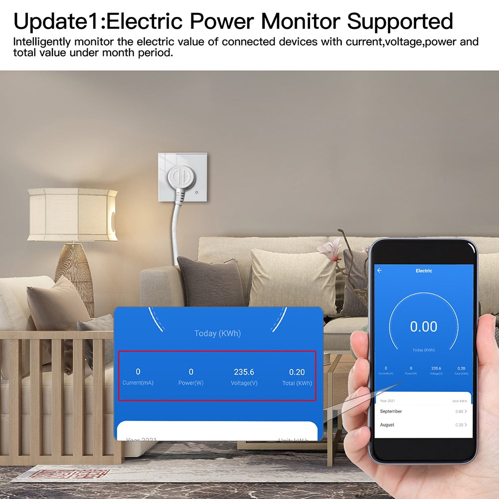 MOES WiFi Smart Wall Socket Glass Touch Panel Outlet Power Monitor