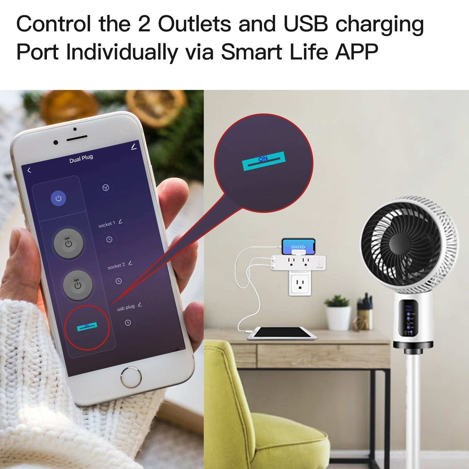 MOES WiFi Smart US Outlet Extender with Removable Shelf and 2 USB Ports