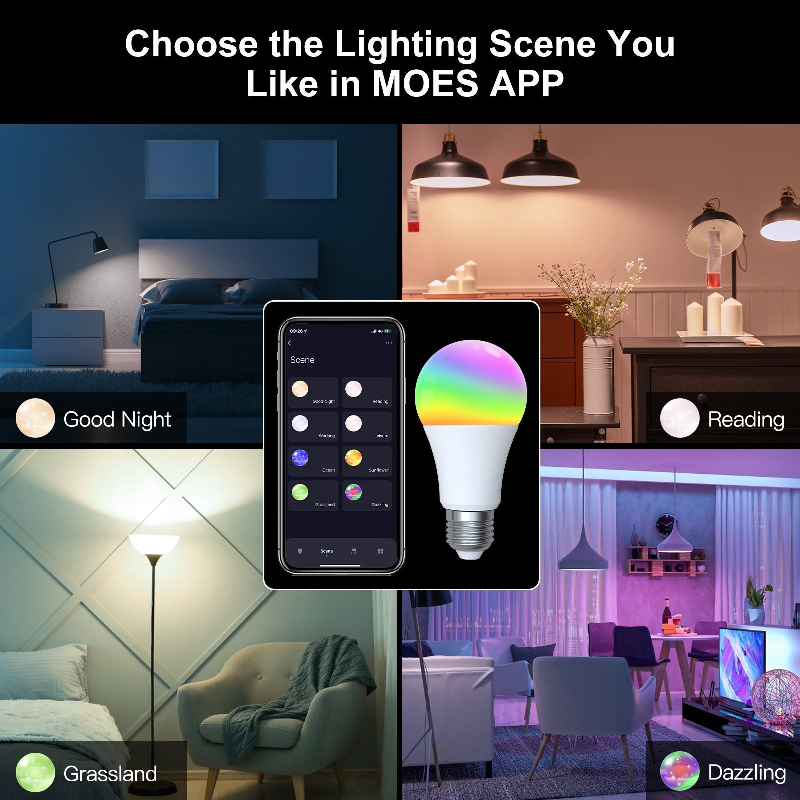 MOES ZigBee Smart LED Light Bulb E27 Dimmable RGB White 9W