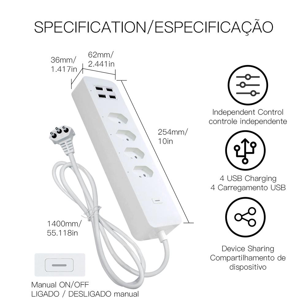 MOES WiFi Smart Power Strip Surge Protector Brazil Version