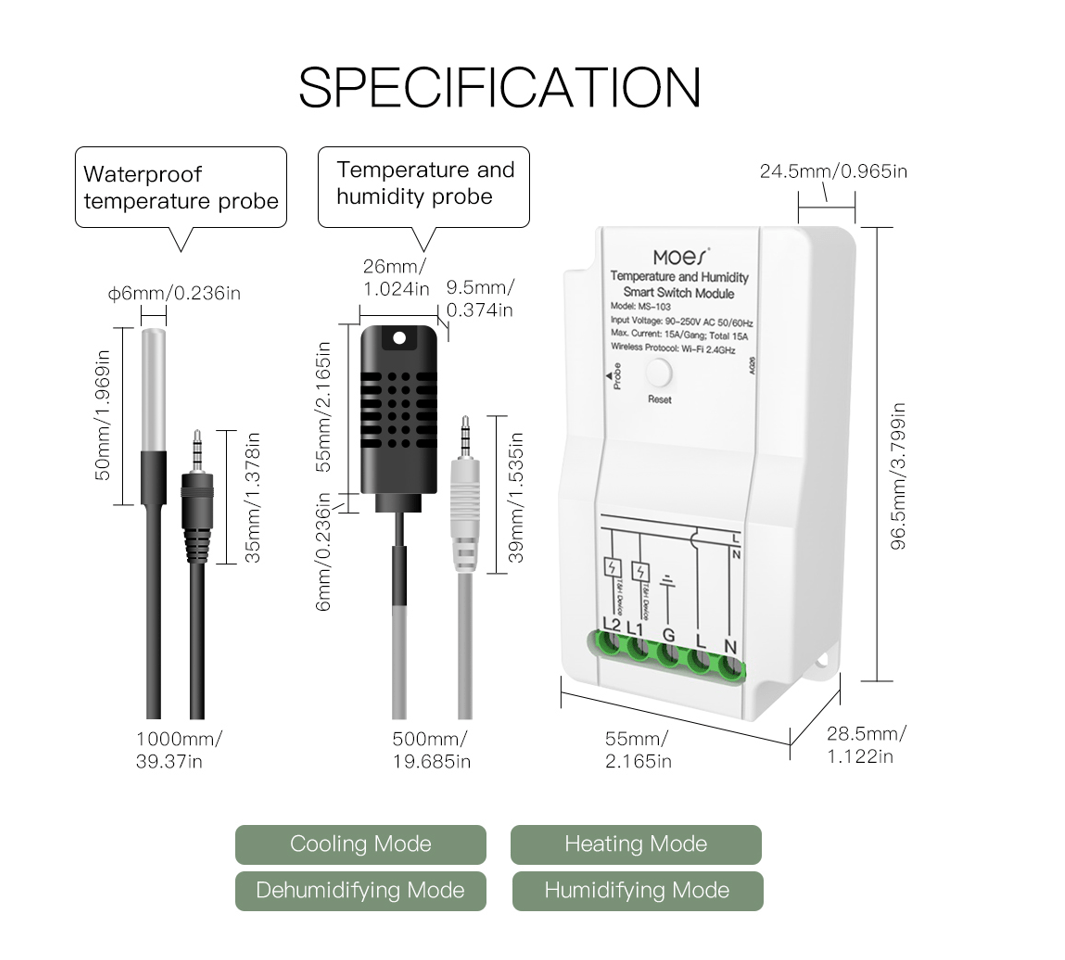 MOES MS-103 WiFi Smart Temperature and Humidity Switch Module