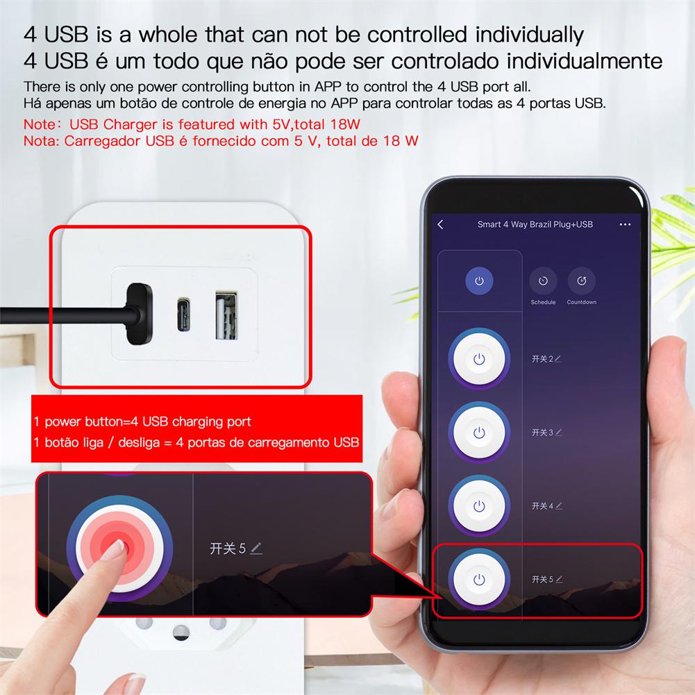 MOES WiFi Smart Power Strip Surge Protector Brazil Version