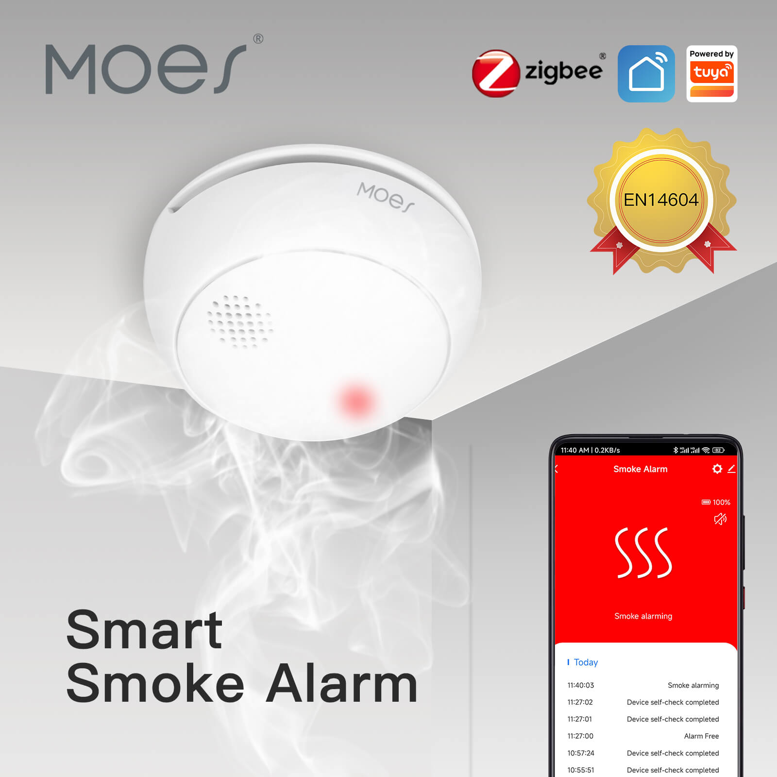 MOES ZigBee Wireless Smart Smoke Detector 85dB Alarm Siren