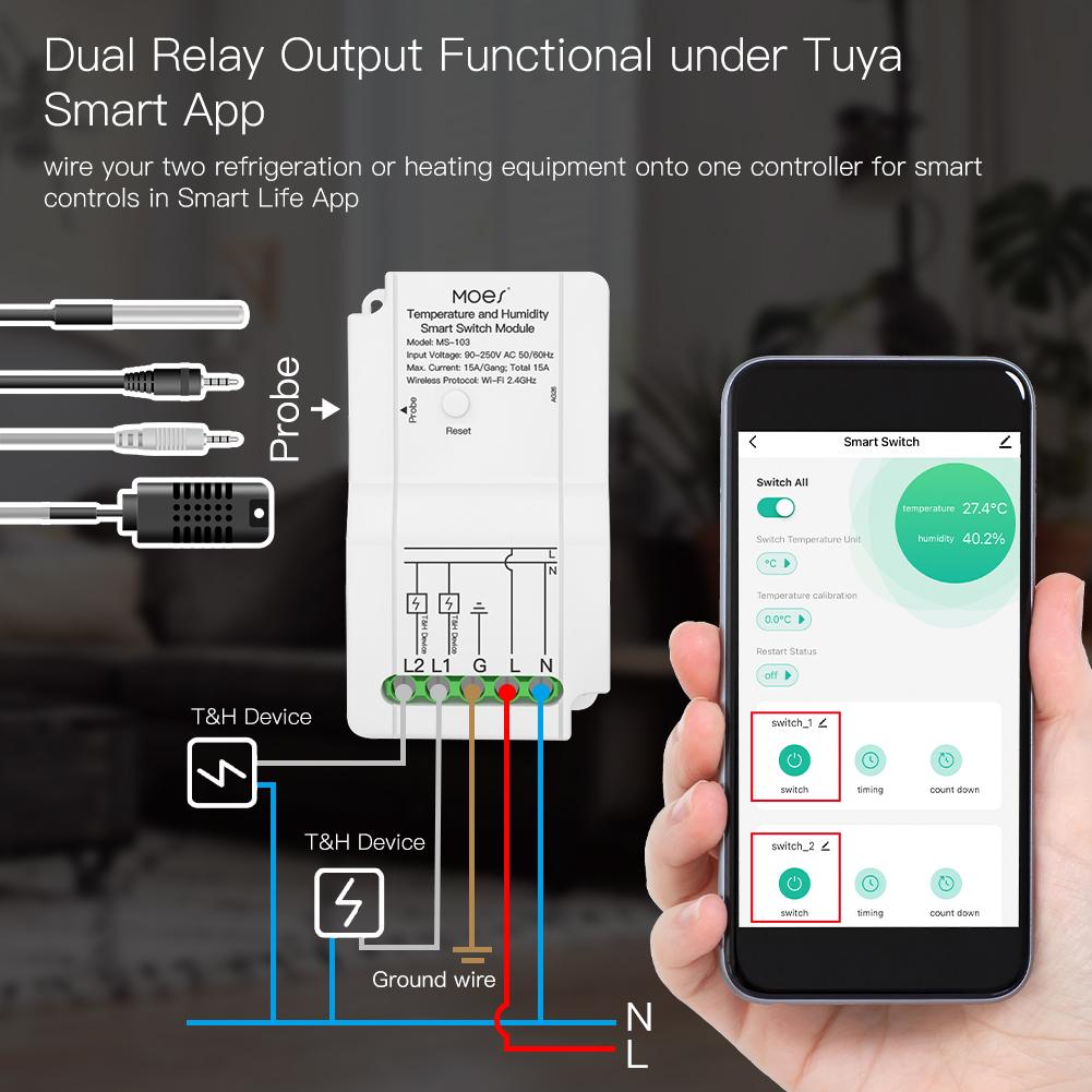 MOES MS-103 WiFi Smart Temperature and Humidity Switch Module