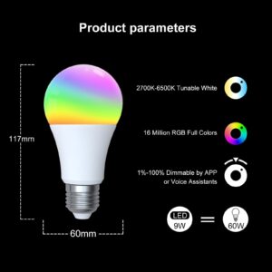 MOES ZigBee Smart LED Light Bulb E27 Dimmable RGB White 9W