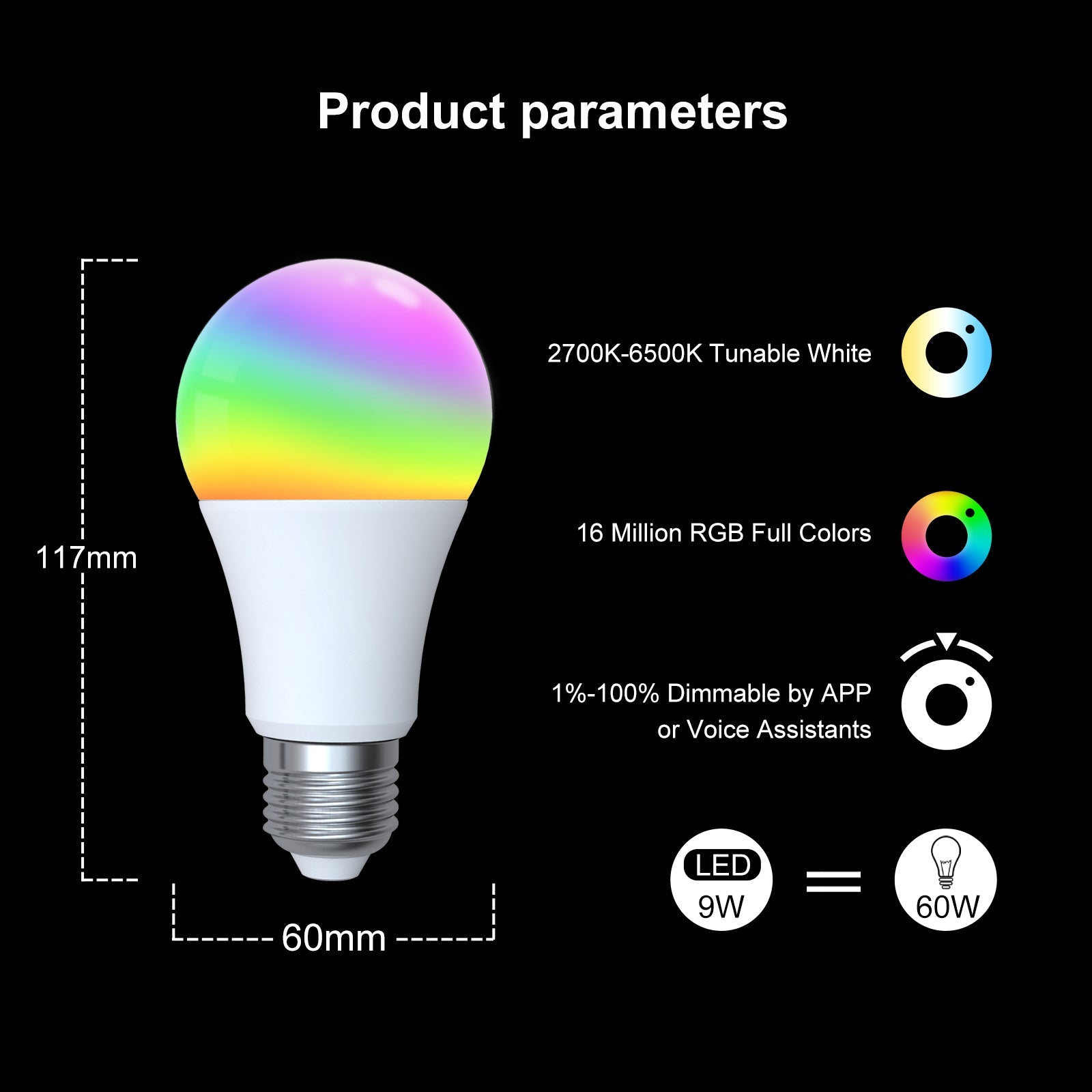 MOES ZigBee Smart LED Light Bulb E27 Dimmable RGB White 9W