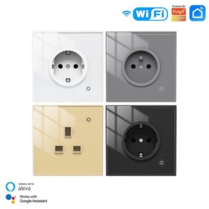 MOES WiFi Smart Wall Socket Glass Touch Panel Outlet Power Monitor
